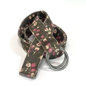 Vintage Floral Cotton Double Ring Belt Brown Pink Small / Medium Y2K Boho